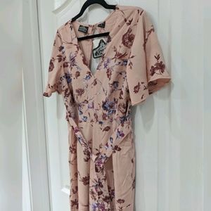 Coral Floral V-Neck Jumpsuit with Waist Straps